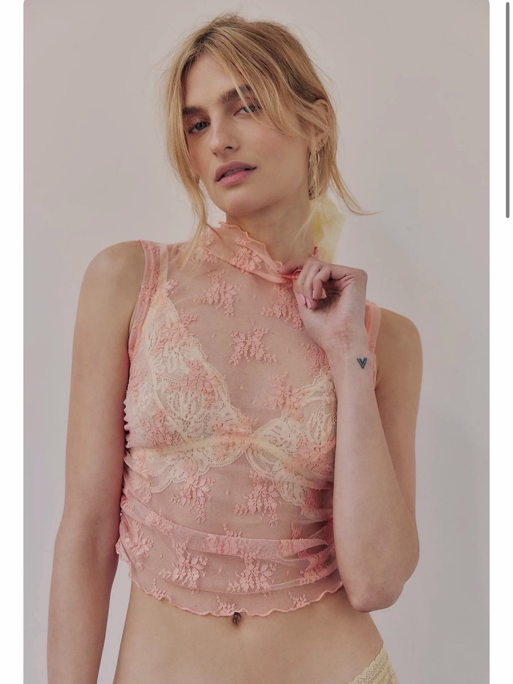 Sheer peach Lace Sleeveless Crop Top